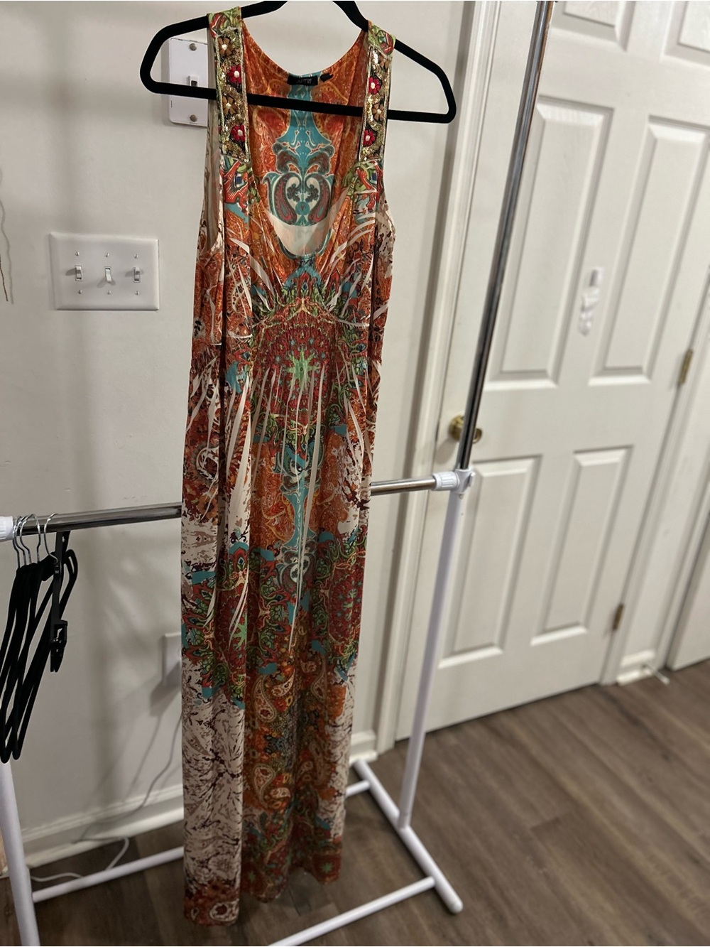 Sleeveless Boho Maxi Dress in Rust & Teal